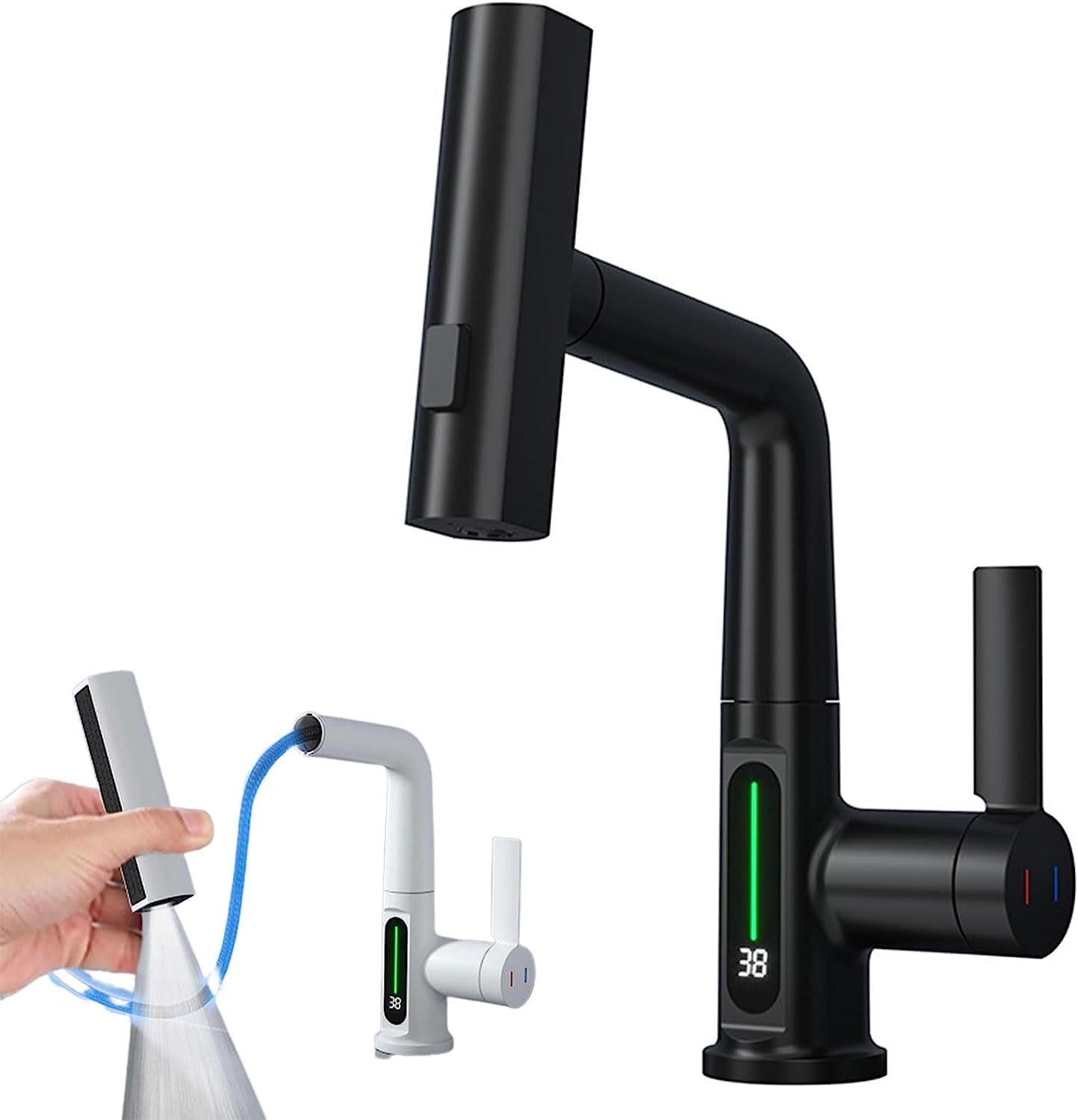 Smart Pull-out Kitchen Faucet with Digital Display, Basin Intelligent Digital Display With Pull Out Faucet. Electronic Basin Faucet, LCD Intelligent Digital Display Basin Faucet Pull Out Basin Tap "Pull-out Basin, Pulling Lifting Digital Display Faucets , Smart Temperature Display ,Tapsmart bathroom faucet, Index Bath Intelligent Digital Display Faucet