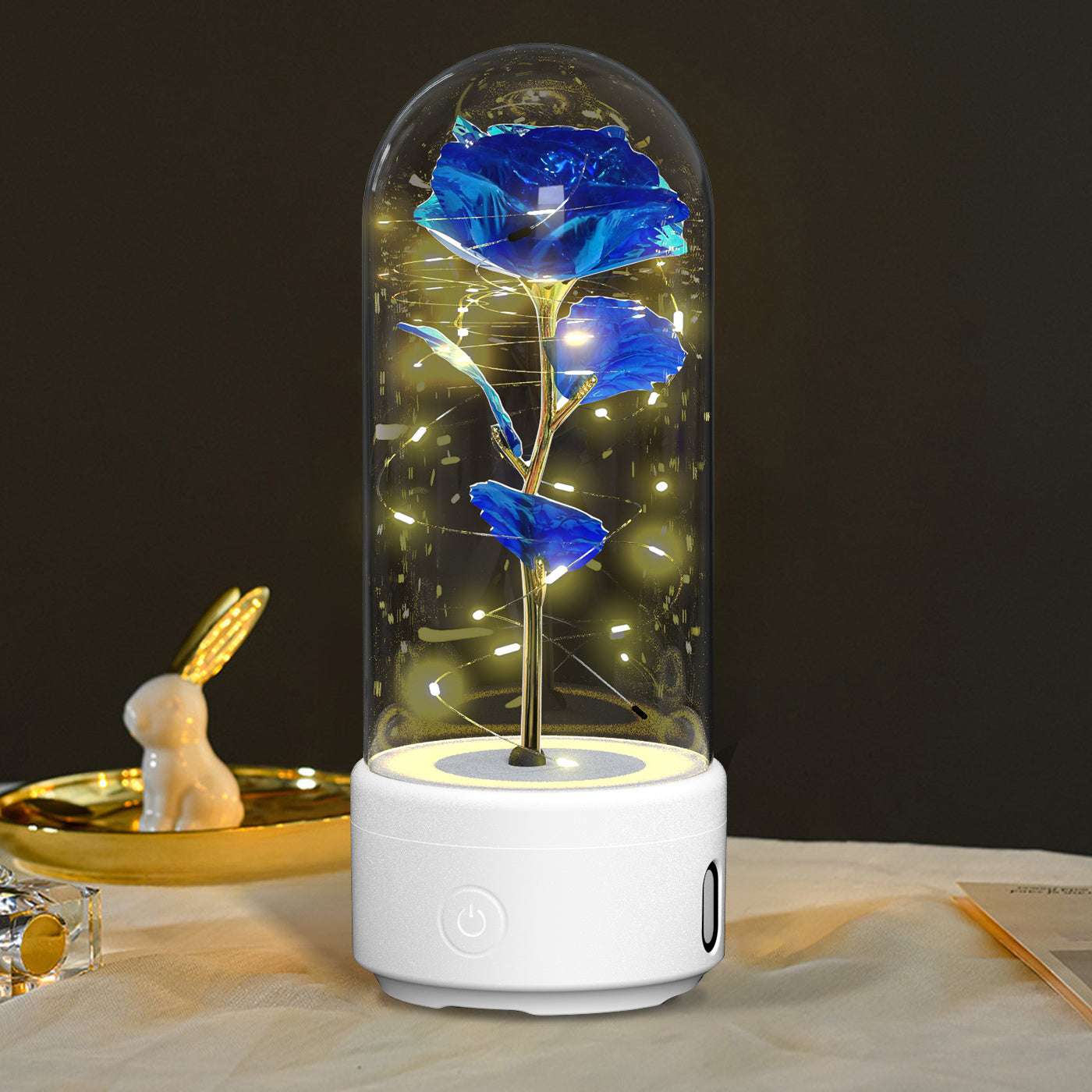 Bluetooth Link, 2-in-1 Bluetooth speaker rose bouquet, Creative 2 In 1 Rose Flowers LED Light, creative rose flowers, LED Strip light with glass lampshade creative romantic atmosphere, LED roses combined with metal engraved butterflies,