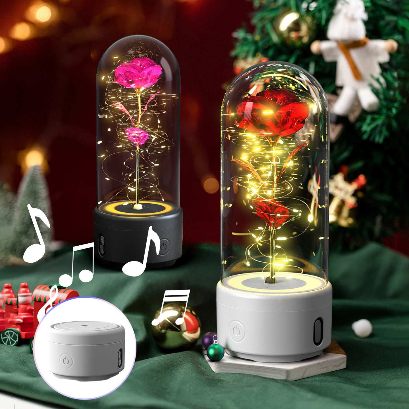 Bluetooth Link, 2-in-1 Bluetooth speaker rose bouquet, Creative 2 In 1 Rose Flowers LED Light, creative rose flowers,  LED Strip light with glass lampshade creative romantic atmosphere, LED roses combined with metal engraved butterflies, 