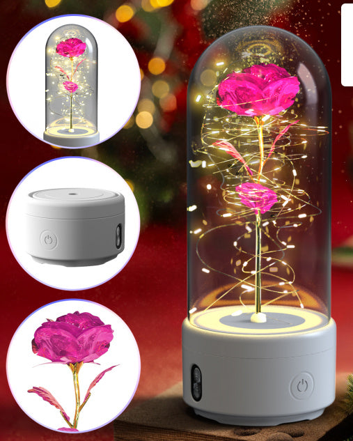 Bluetooth Link, 2-in-1 Bluetooth speaker rose bouquet, Creative 2 In 1 Rose Flowers LED Light, creative rose flowers,  LED Strip light with glass lampshade creative romantic atmosphere, LED roses combined with metal engraved butterflies, 