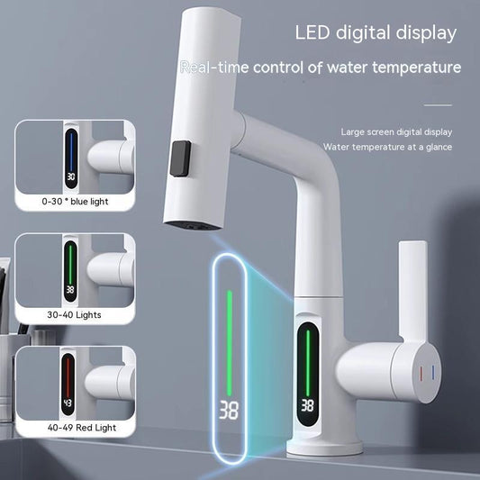 Smart Pull-out Kitchen Faucet with Digital Display, Basin Intelligent Digital Display With Pull Out Faucet.  Electronic Basin Faucet, LCD Intelligent Digital Display Basin Faucet Pull Out Basin Tap "Pull-out Basin, Pulling Lifting Digital Display Faucets , Smart Temperature Display ,Tapsmart bathroom faucet, Index Bath Intelligent Digital Display Faucet
