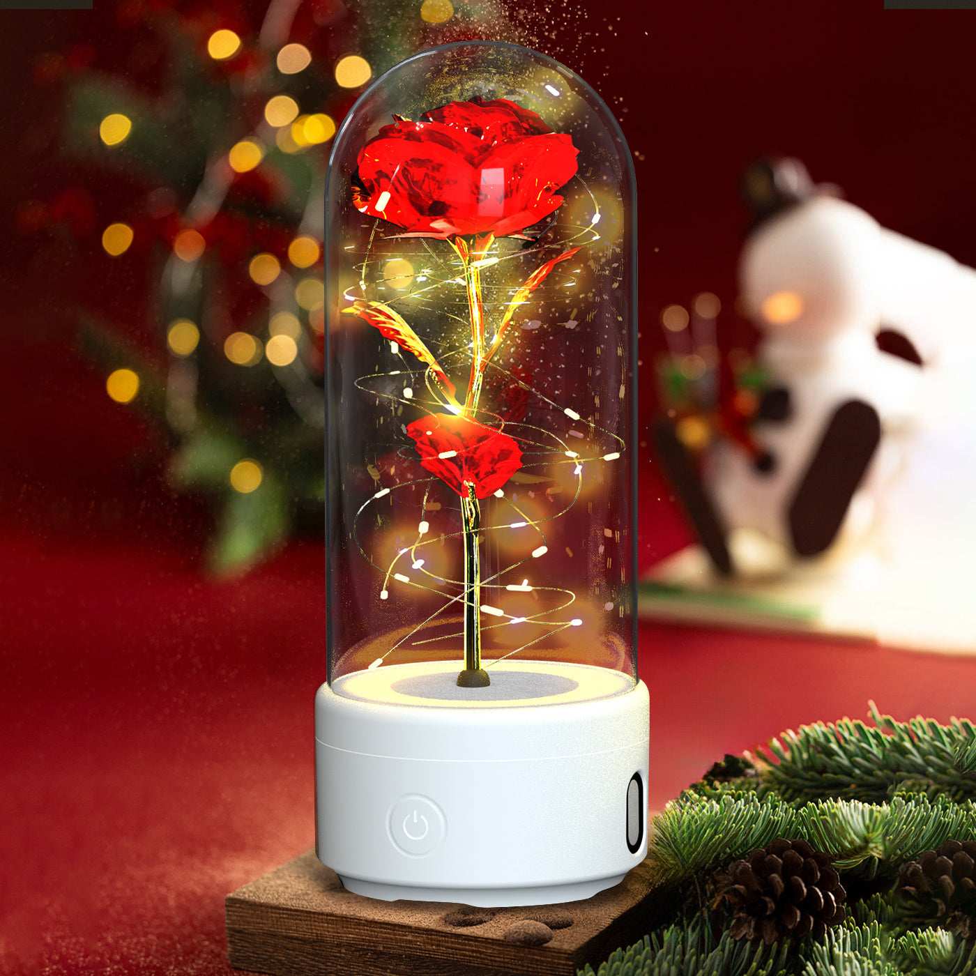 Bluetooth Link, 2-in-1 Bluetooth speaker rose bouquet, Creative 2 In 1 Rose Flowers LED Light, creative rose flowers,  LED Strip light with glass lampshade creative romantic atmosphere, LED roses combined with metal engraved butterflies, 