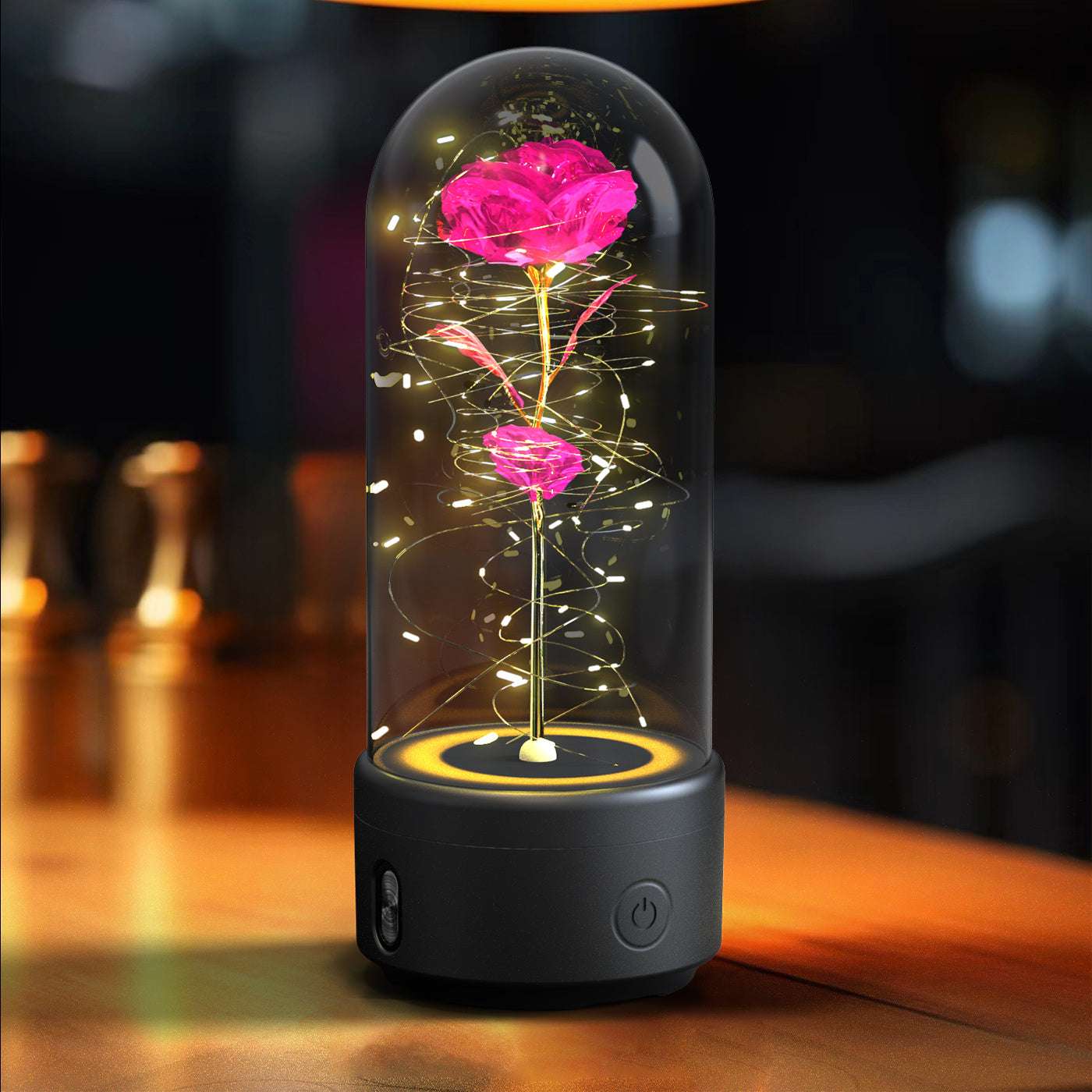 Bluetooth Link, 2-in-1 Bluetooth speaker rose bouquet, Creative 2 In 1 Rose Flowers LED Light, creative rose flowers,  LED Strip light with glass lampshade creative romantic atmosphere, LED roses combined with metal engraved butterflies, 